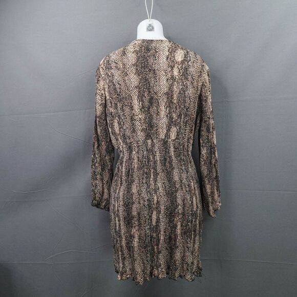 Womens Mini Dress 3XL Brown Knit Snake Print Blouson Faux Wrap Statement Y2K - Picture 5 of 12